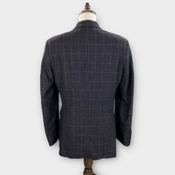 Jos A Bank Blazer Mens 40L Silk Wool Tailored Fit Charcoal Windowpane Check - Picture 4 of 13